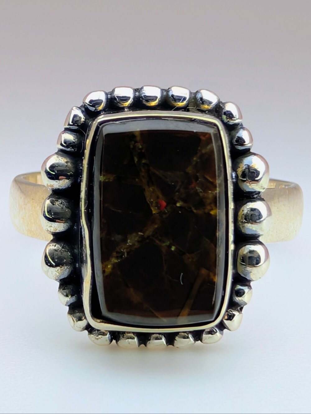 Genuine Natural Ammolite S925 Sterling Silver Fossil Ring Size 7
